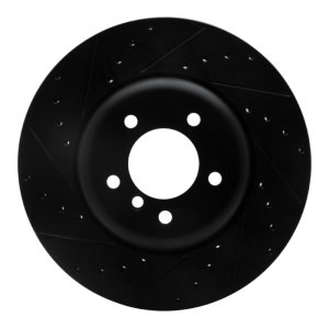 BMW 550I Brake Rotor (1) - Front Left - R1 Concepts - Drilled & Slotted - Black - `04-`10